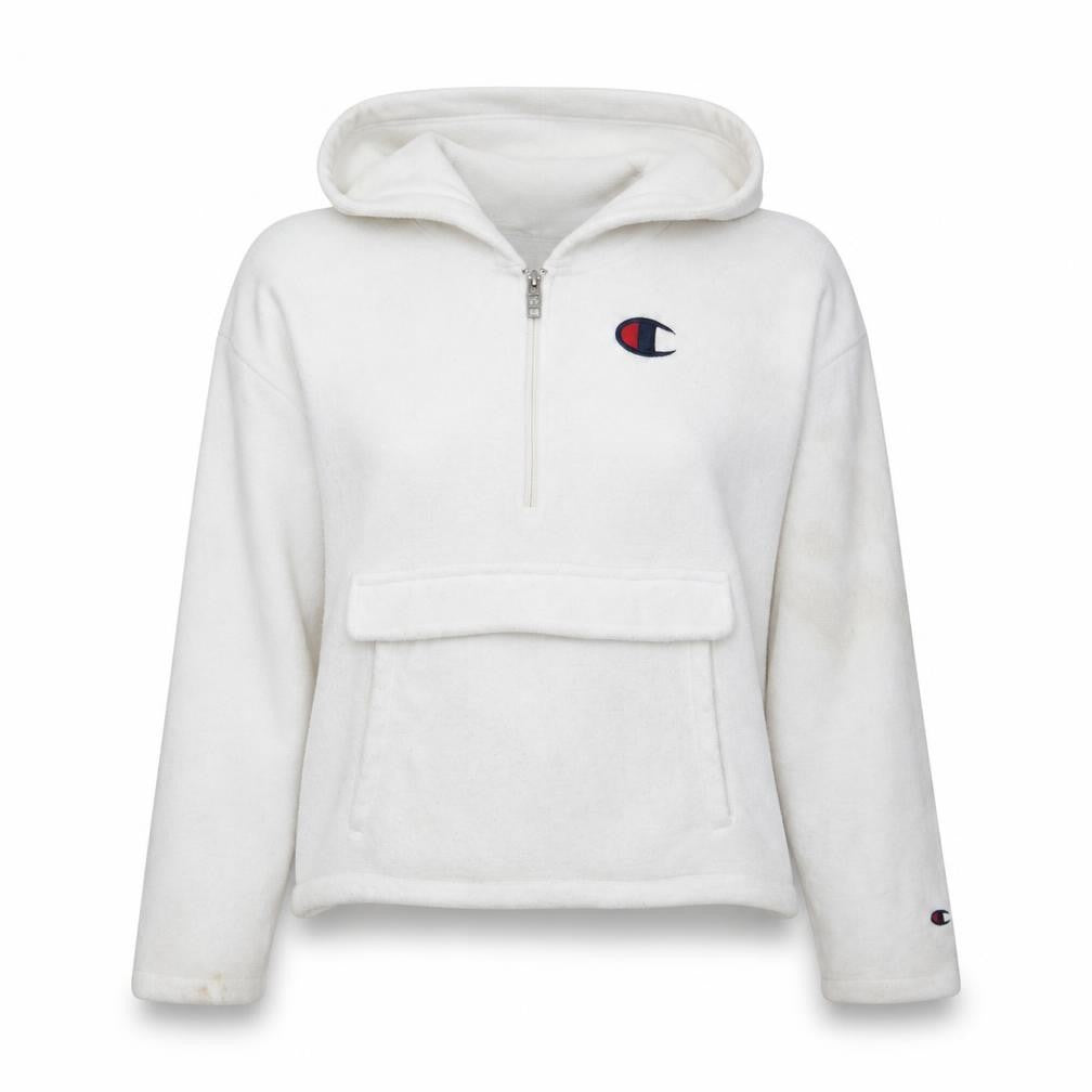 Champion Women’s White Medium 1/4 Zip Hoodie Fleece Logo JD Sports