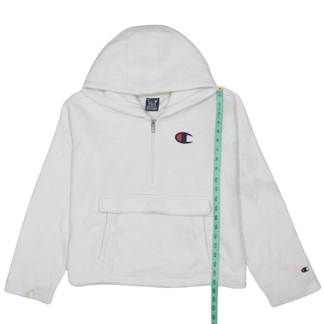 Champion Women’s White Medium 1/4 Zip Hoodie Fleece Logo JD Sports