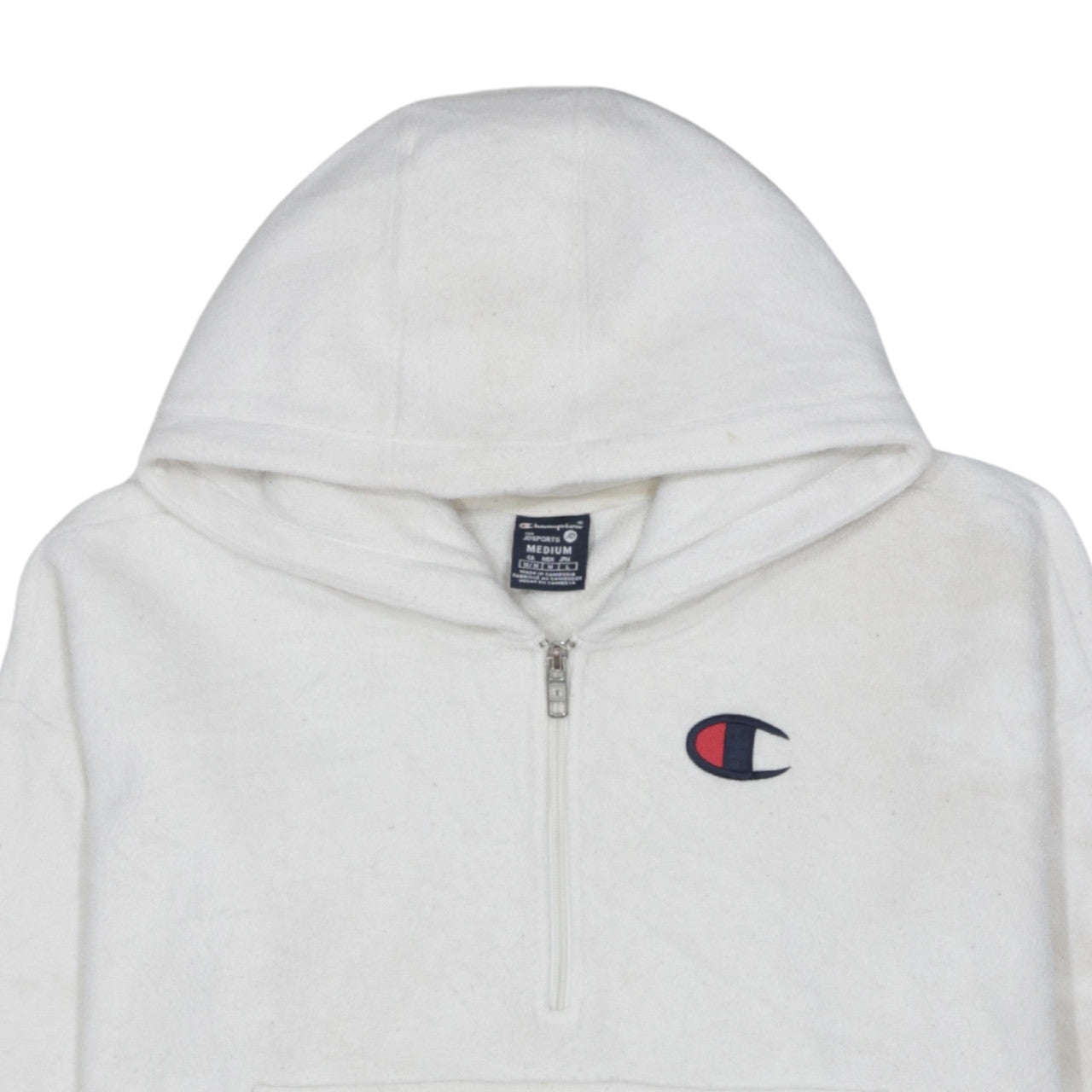 Champion Women’s White Medium 1/4 Zip Hoodie Fleece Logo JD Sports