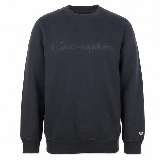 Front view of Champion Men's Black Small Crew Neck Fleece Pullover Sweatshirt