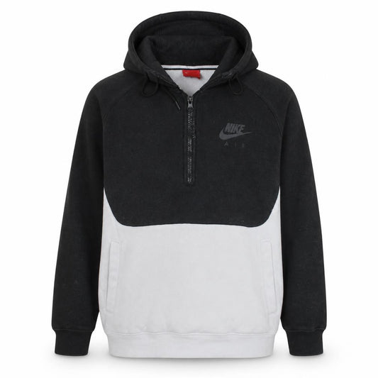 Front view of Nike Men's Black White 1/2 Zip Hoodie Air Logo Fleece M
