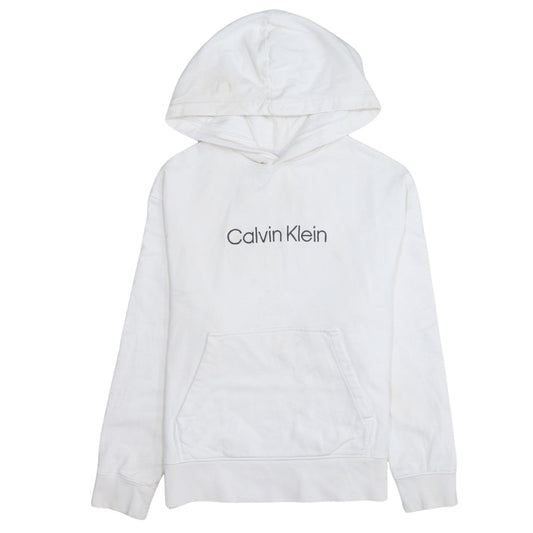 Calvin Klein Men’s White Pullover Hoodie Medium Logo Cotton