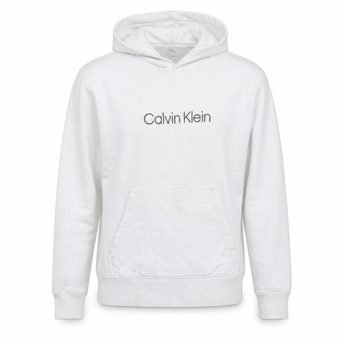 Calvin Klein Men’s White Pullover Hoodie Medium Logo Cotton