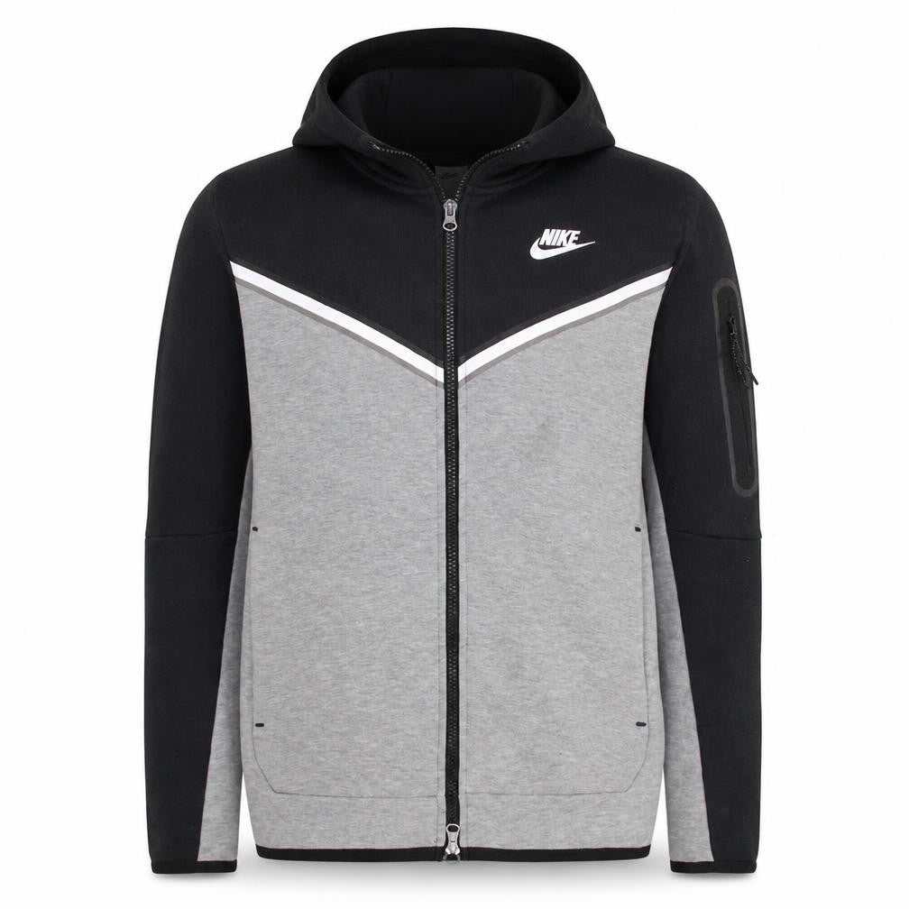 Front view of Nike men’s grey black full zip hooded sweatshirt xs