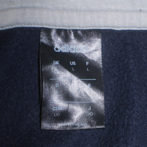 Adidas Men's Grey Navy Pullover Hoodie L Logo Fleece Sweatshirt