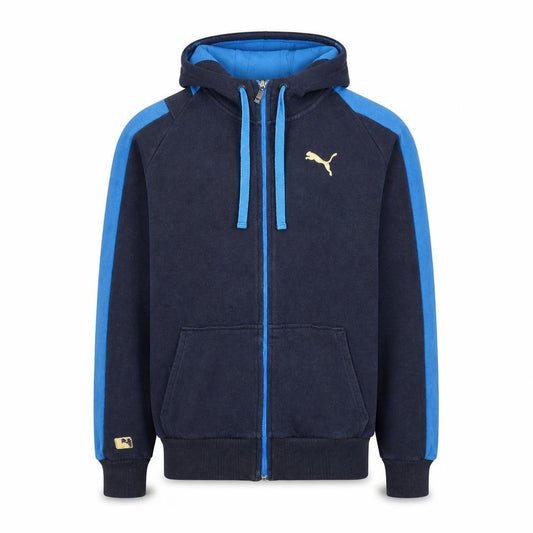 Front view of Puma Men's Blue Full Zip Hoodie Small Sports Fleece Sweatshirt