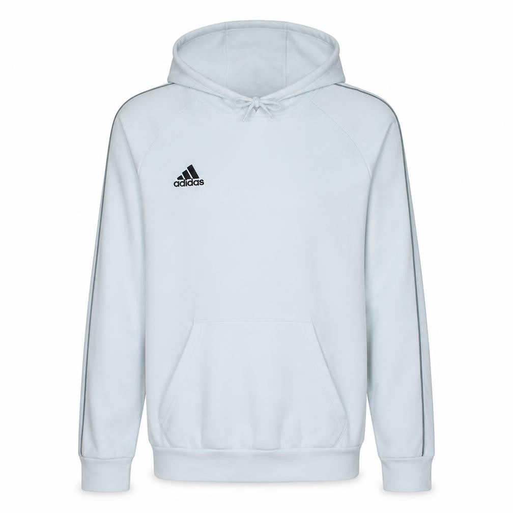 Front view of Adidas Men's White Small Pullover Hoodie with Logo Detail