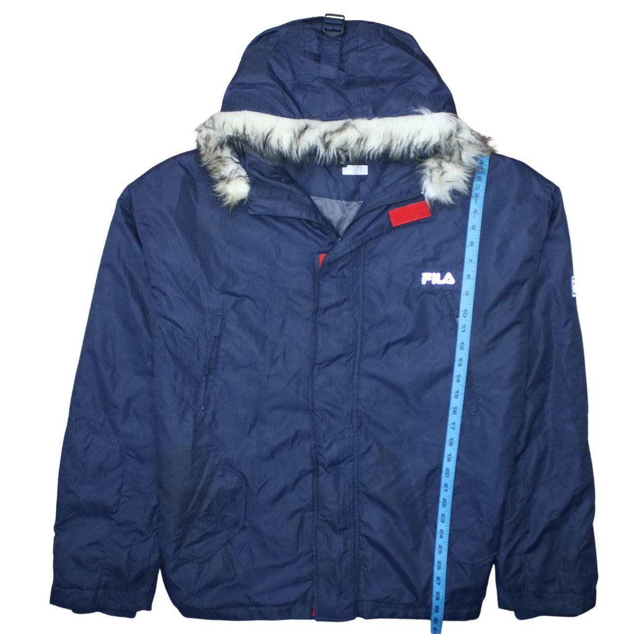 Fila Men's Blue Hooded Parka Jacket XL Faux Fur Trim Winter Coat