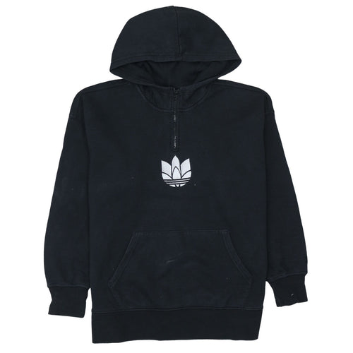 Adidas Womens Black 1/4 Zip Hoodie Sweatshirt Size 10 Cotton