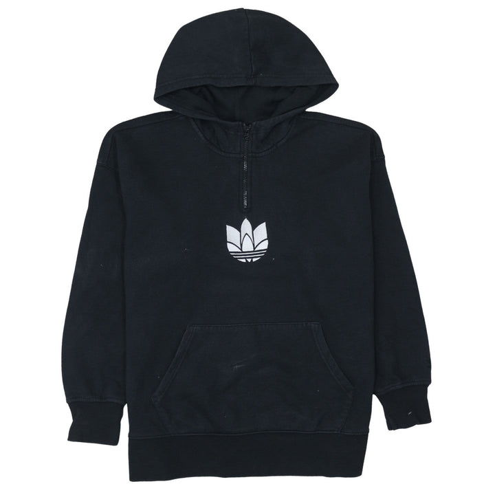 Adidas Womens Black 1/4 Zip Hoodie Sweatshirt Size 10 Cotton