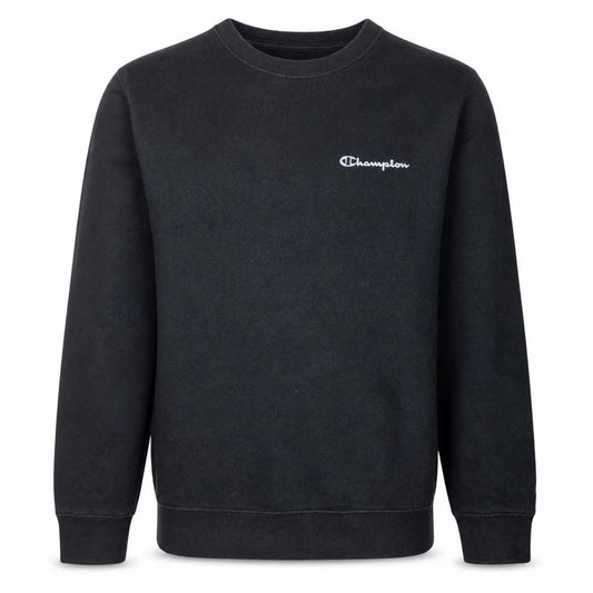 Front view of Champion Men's Black Small Pullover Sweatshirt Logo Crew Neck