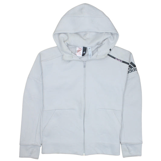 Adidas Boys Grey Full Zip Hoodie Size 13-14 Years Hooded Logo Sportswear