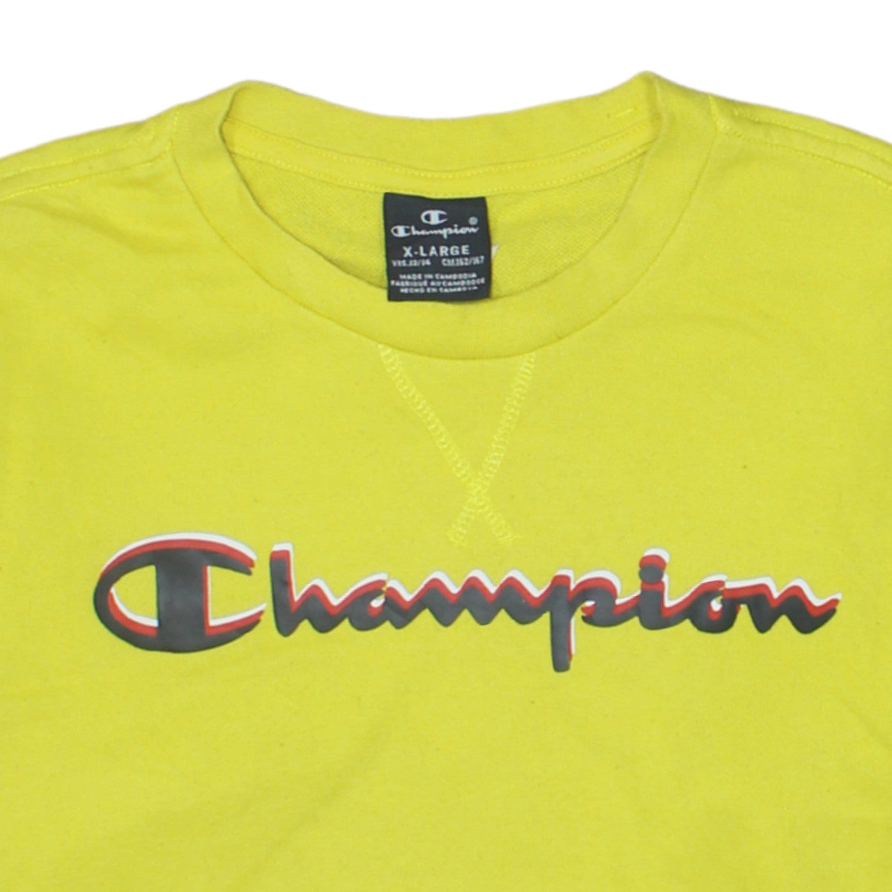 Champion Boys Yellow Pullover Sweatshirt XL 13-14 Years Logo Fleece