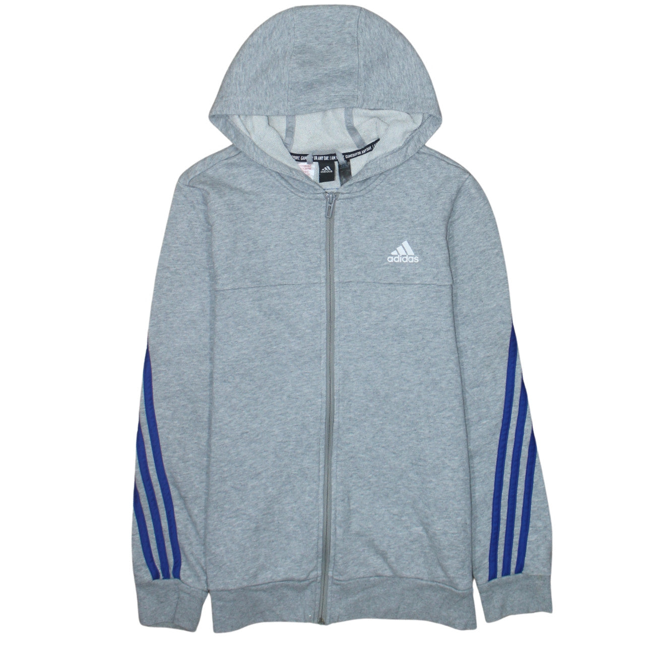 Adidas Boys Grey Full Zip Hoodie L 13-14 Years Hooded Sportswear