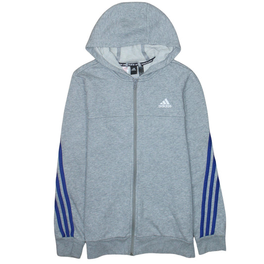 Adidas Boys Grey Full Zip Hoodie L 13-14 Years Hooded Sportswear