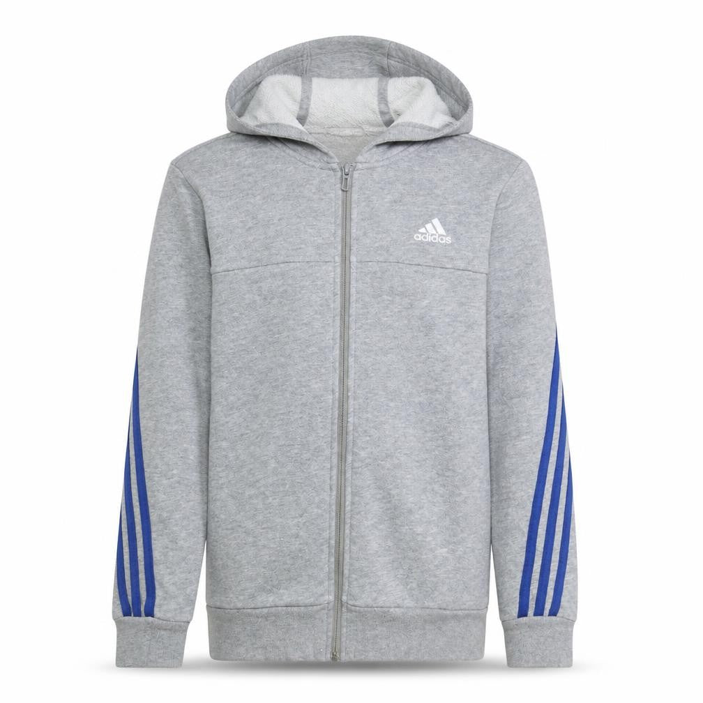 Adidas Boys Grey Full Zip Hoodie L 13-14 Years Hooded Sportswear