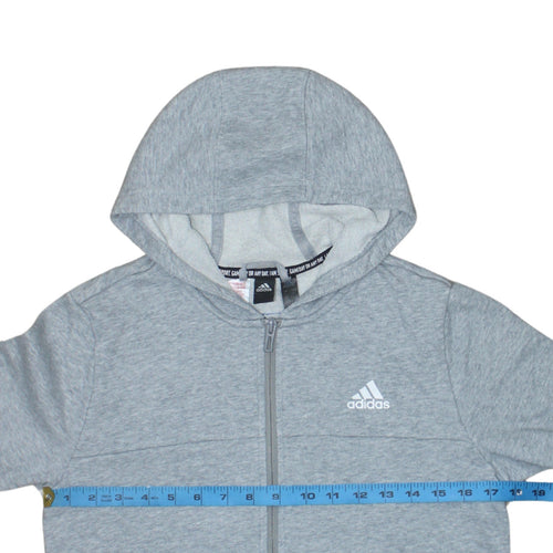 Adidas Boys Grey Full Zip Hoodie L 13-14 Years Hooded Sportswear