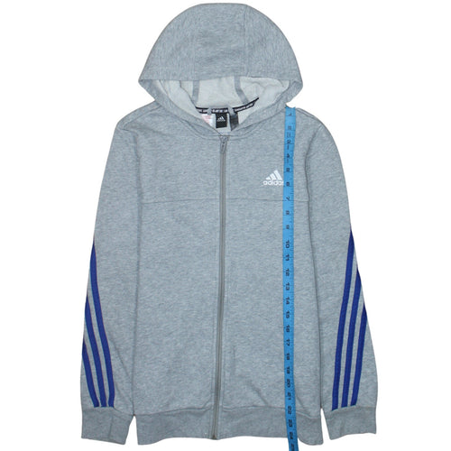 Adidas Boys Grey Full Zip Hoodie L 13-14 Years Hooded Sportswear