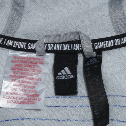 Adidas Boys Grey Full Zip Hoodie L 13-14 Years Hooded Sportswear
