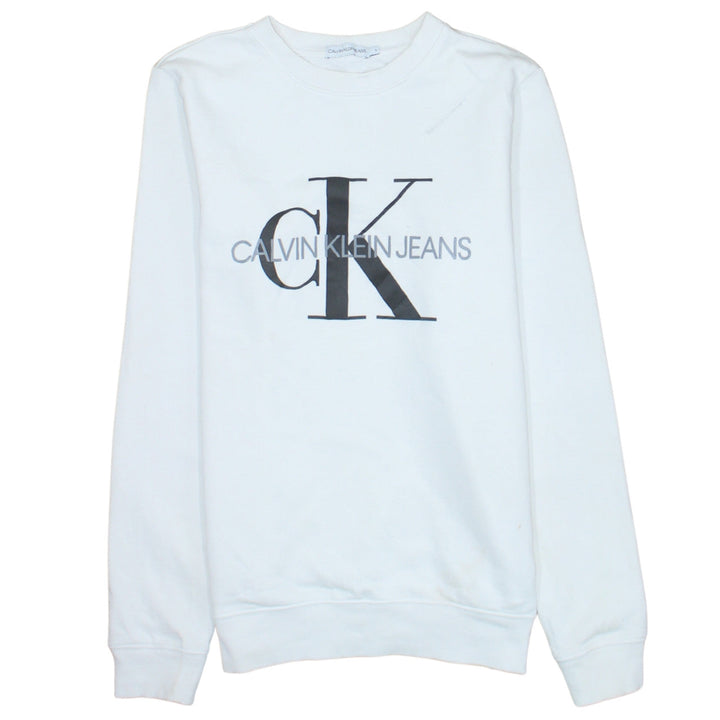 Calvin Klein Jeans Boys White Logo Pullover Sweatshirt Size 16 Years