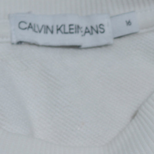 Calvin Klein Jeans Boys White Logo Pullover Sweatshirt Size 16 Years