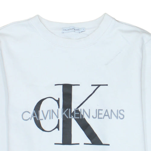 Calvin Klein Jeans Boys White Logo Pullover Sweatshirt Size 16 Years