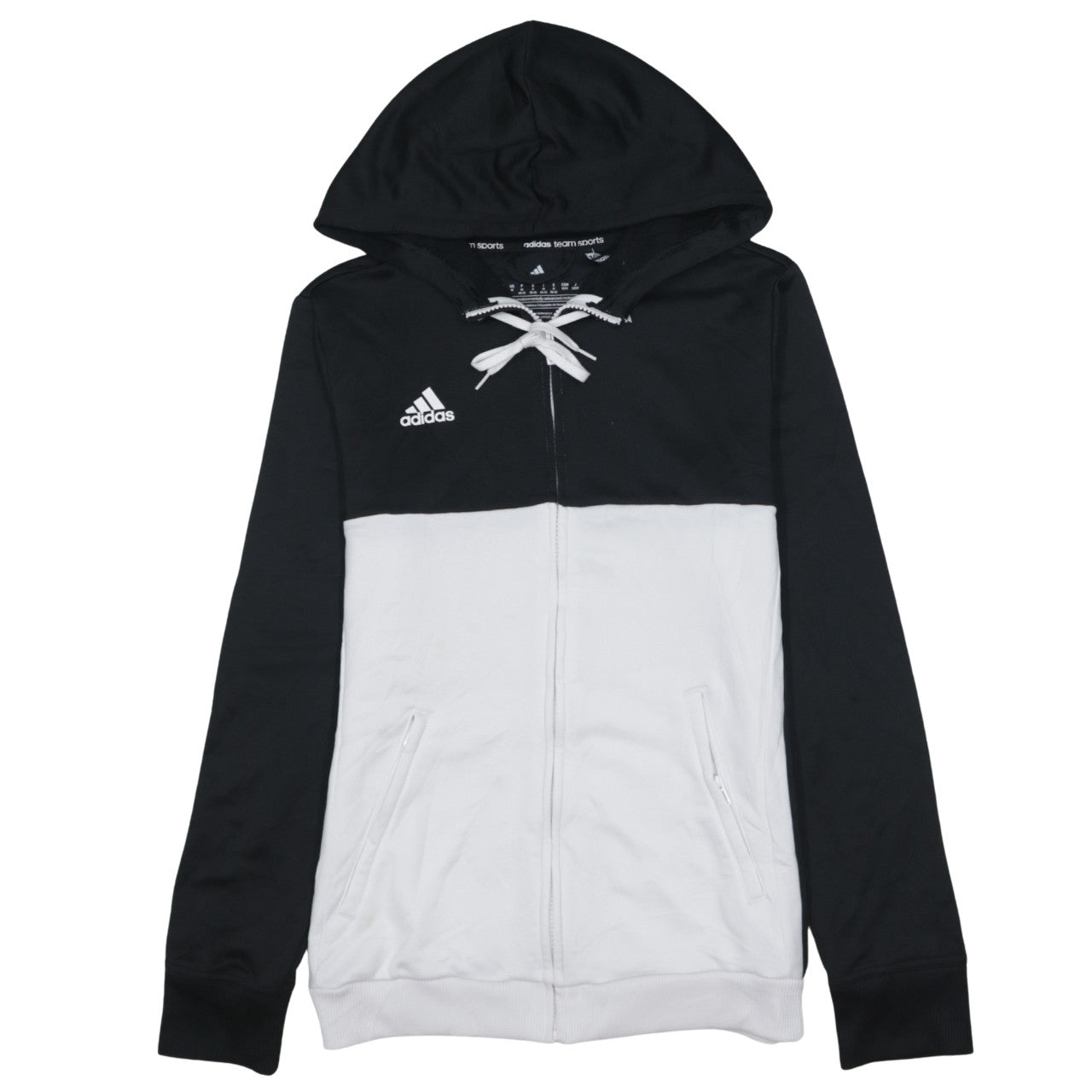 Adidas Womens Black & White Full Zip Hoodie Size M 12-14 Hooded Sweatshirt
