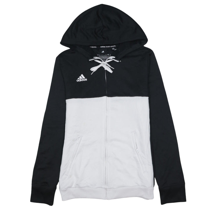 Adidas Womens Black & White Full Zip Hoodie Size M 12-14 Hooded Sweatshirt