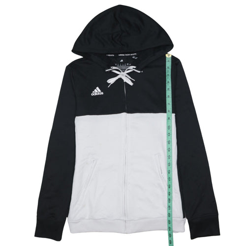 Adidas Womens Black & White Full Zip Hoodie Size M 12-14 Hooded Sweatshirt