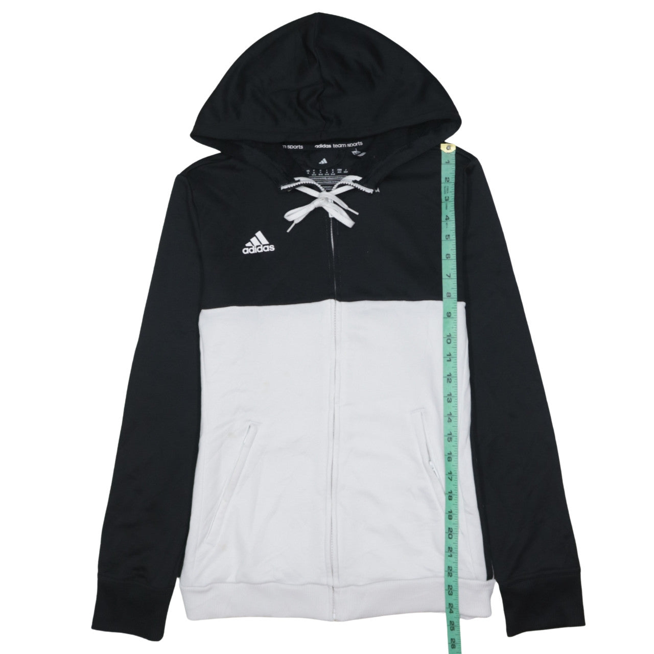 Adidas Womens Black & White Full Zip Hoodie Size M 12-14 Hooded Sweatshirt