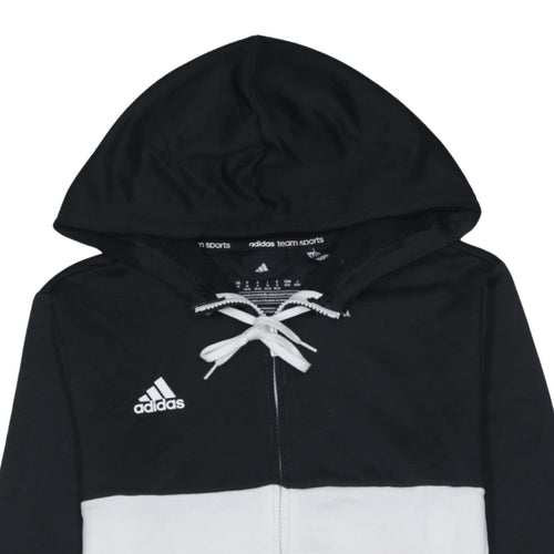 Adidas Womens Black & White Full Zip Hoodie Size M 12-14 Hooded Sweatshirt