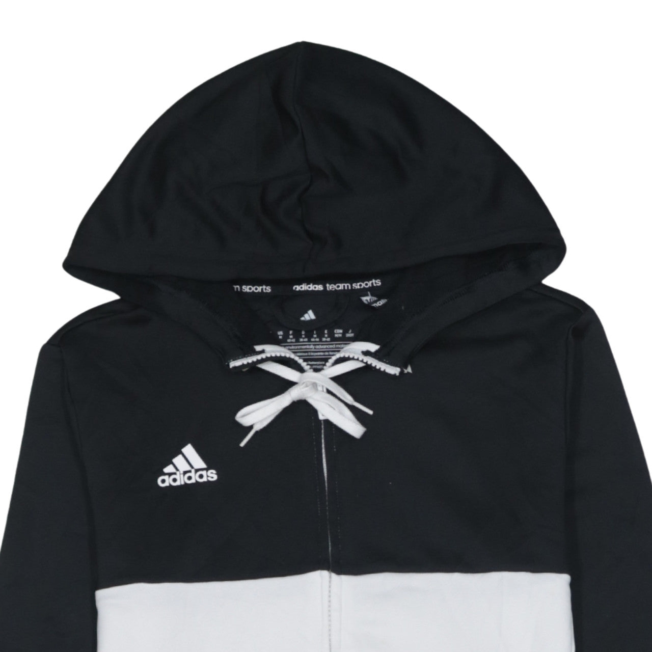 Adidas Womens Black & White Full Zip Hoodie Size M 12-14 Hooded Sweatshirt