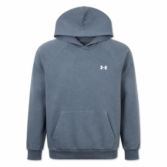 Front view of Under Armour Men's Grey Pullover Hoodie, size L, ColdGear Fleece