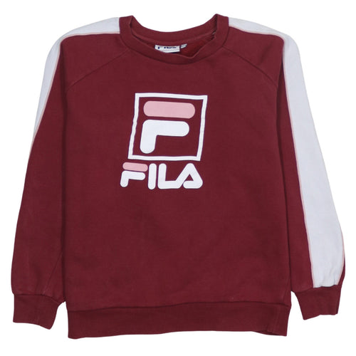 Fila Womens Burgundy White Logo Sweatshirt M12 Cotton Blend