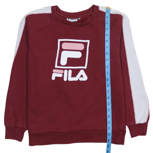 Fila Womens Burgundy White Logo Sweatshirt M12 Cotton Blend