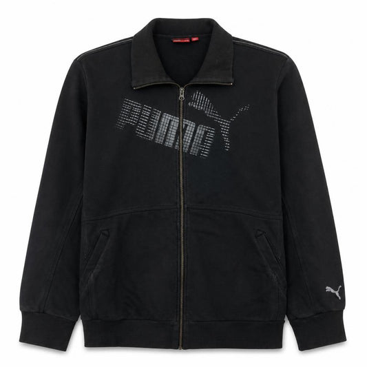 Front view of Puma Men's Black XL Full Zip Collared Sweatshirt with Logo