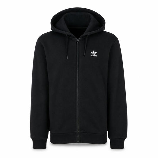 Front view of Adidas Men's Black Full Zip Hoodie XS Logo Fleece Sweatshirt