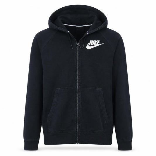 Front view of Nike Men's Black Full Zip Hoodie, size S, Fleece Sportswear