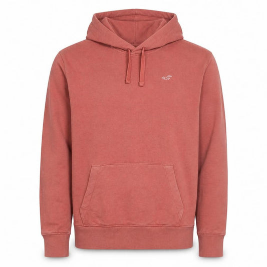 Front view of Hollister Men’s Pink Pullover Hoodie XL Cotton Blend Fleece