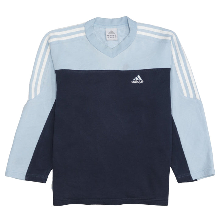 Adidas Boys Blue Colourblock V-Neck Pullover Sweatshirt Size 13-14 Years