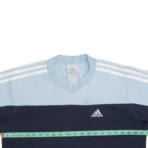 Adidas Boys Blue Colourblock V-Neck Pullover Sweatshirt Size 13-14 Years