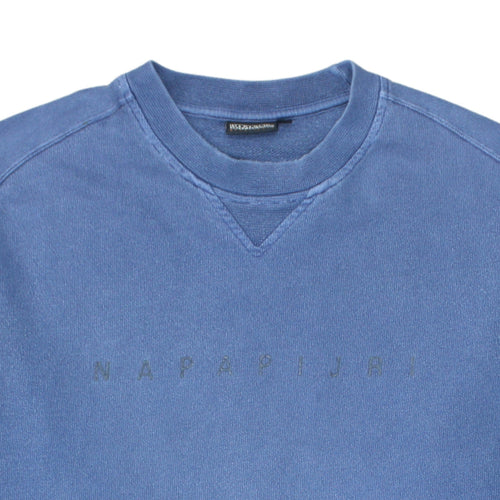 Napapijri Men's Blue Crew Neck Logo Sweatshirt Size L