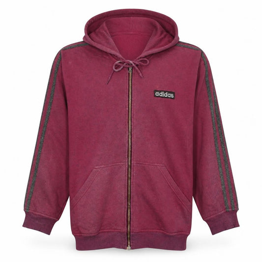 Front view of Adidas Men’s Purple Full Zip Hoodie, size M, Fleece Casual Sportswear