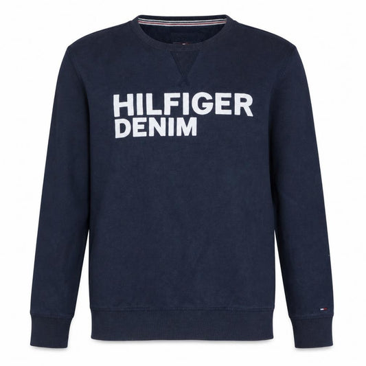 Front view of Hilfiger Denim Men's Blue Crew Neck Logo Sweatshirt, size S