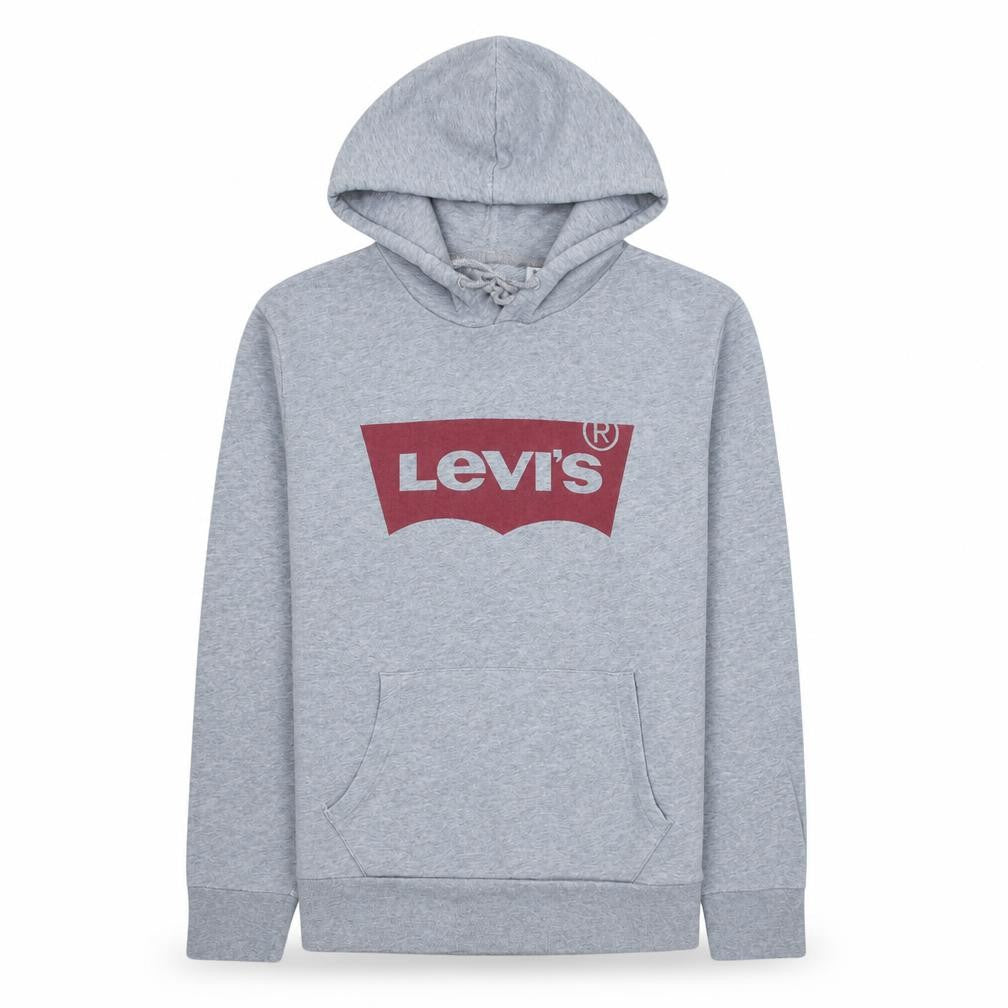 Front view of Levi's Men's Grey Pullover Hoodie S Logo Graphic Sweatshirt