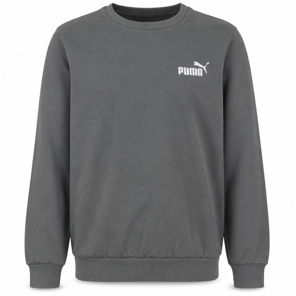 Front view of Puma Men's Grey XS Pullover Sweatshirt Crew Neck Logo Sportswear