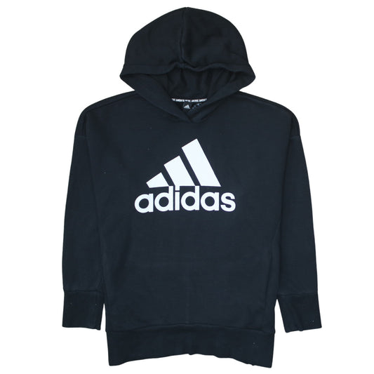 Adidas Women's Black Pullover Hoodie Size 12-14 Logo Cotton Blend