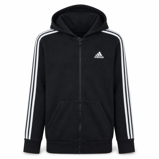 Front view of Adidas Men's Black Full Zip Hoodie Small Logo Sportswear