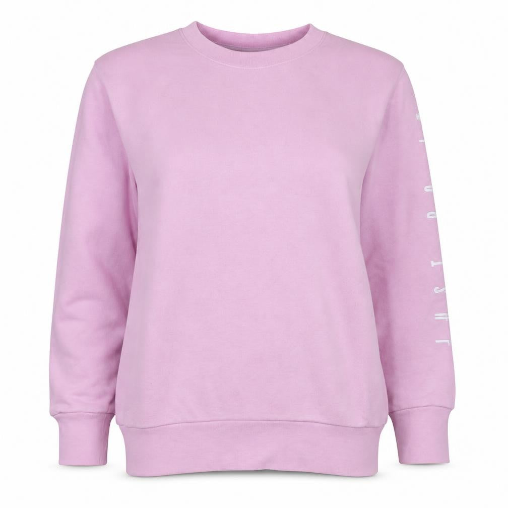 Front view of Nike Women’s Pink Dri-Fit Crew Neck Pullover Sweatshirt, size M