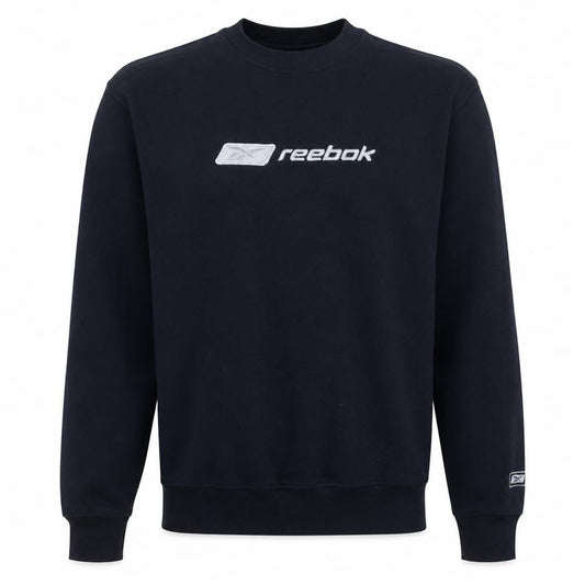 Front view of Reebok Men's Blue Crew Neck Pullover Sweatshirt, size S, Regular Fit